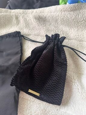 Black Velvet Chevron Drawstring Pouch